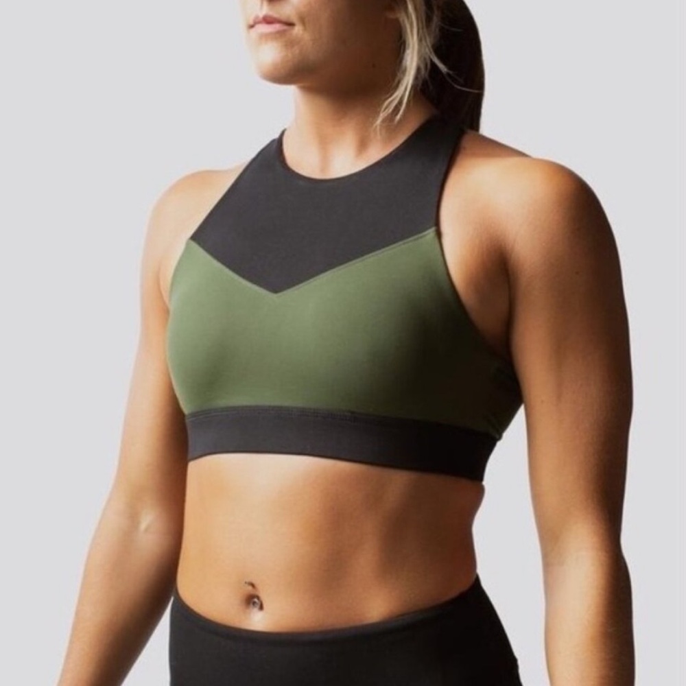 Born Primitive Movement Sports Bra XS Tactical Green Black High Neck NWT